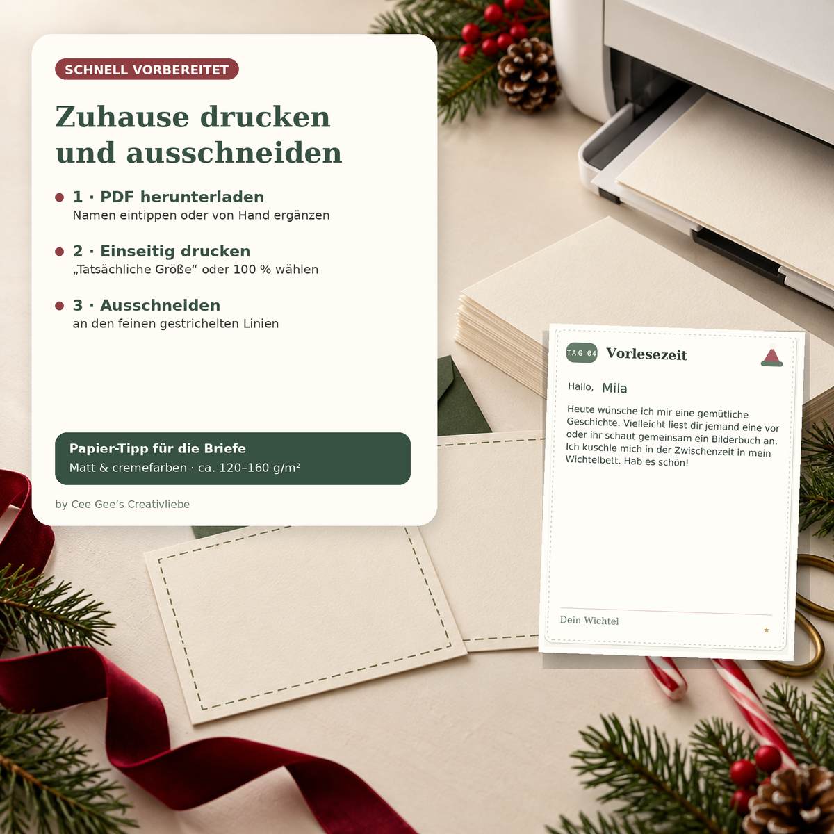 Wichtelbriefe zum Ausdrucken – 24 personalisierbare Briefe mit Extras (PDF)