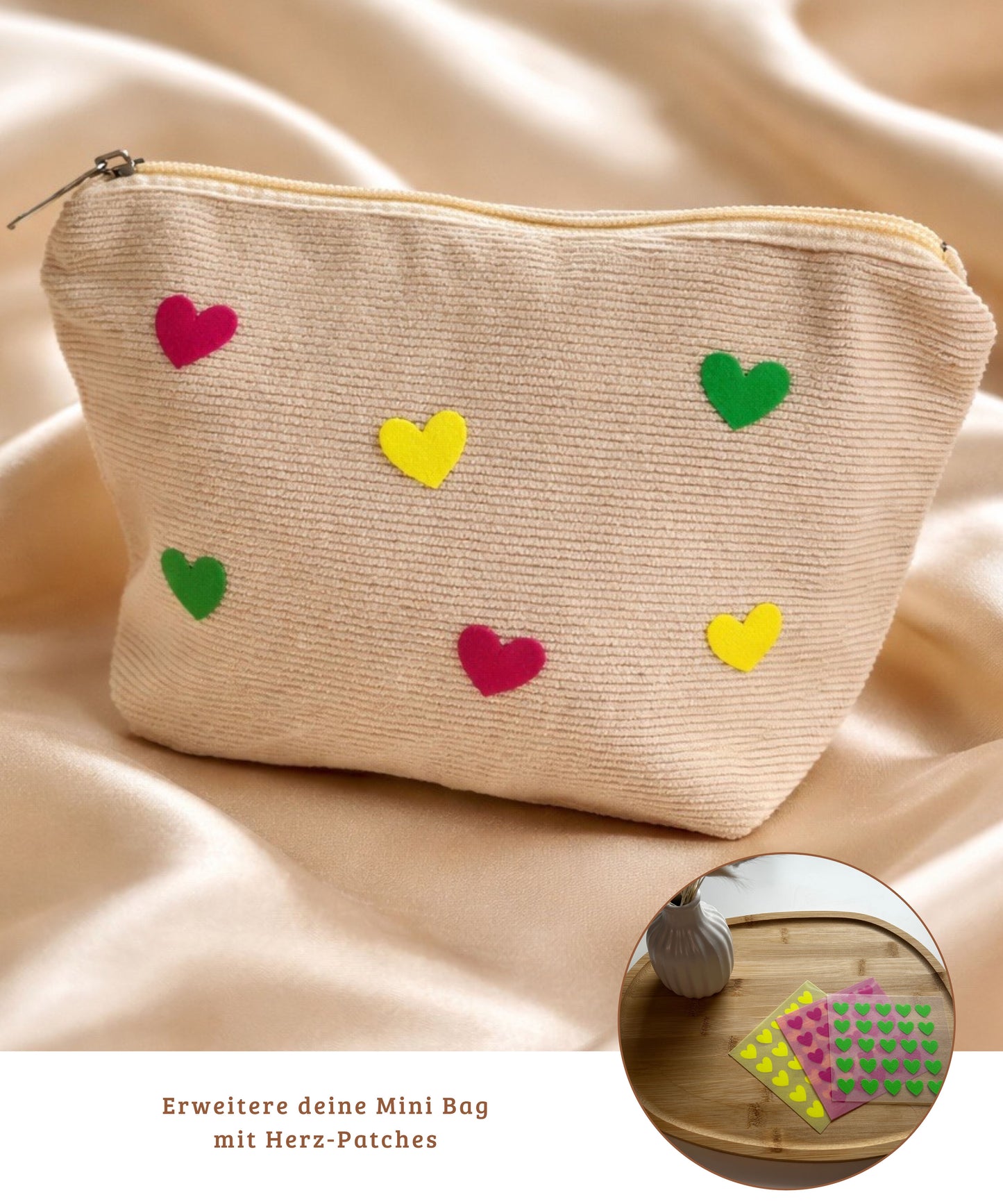 Cord Mini Bag – Kosmetiktasche mit Herz-Design | Color Your Heart