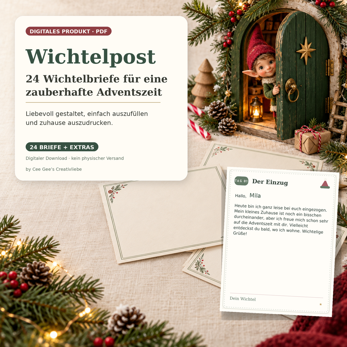 Wichtelbriefe zum Ausdrucken – 24 personalisierbare Briefe mit Extras (PDF)