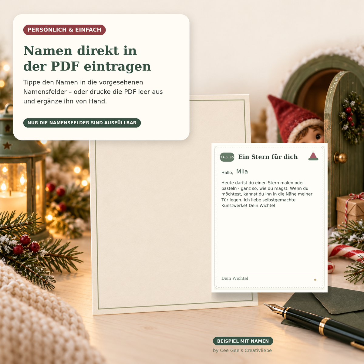 Wichtelbriefe zum Ausdrucken – 24 personalisierbare Briefe mit Extras (PDF)